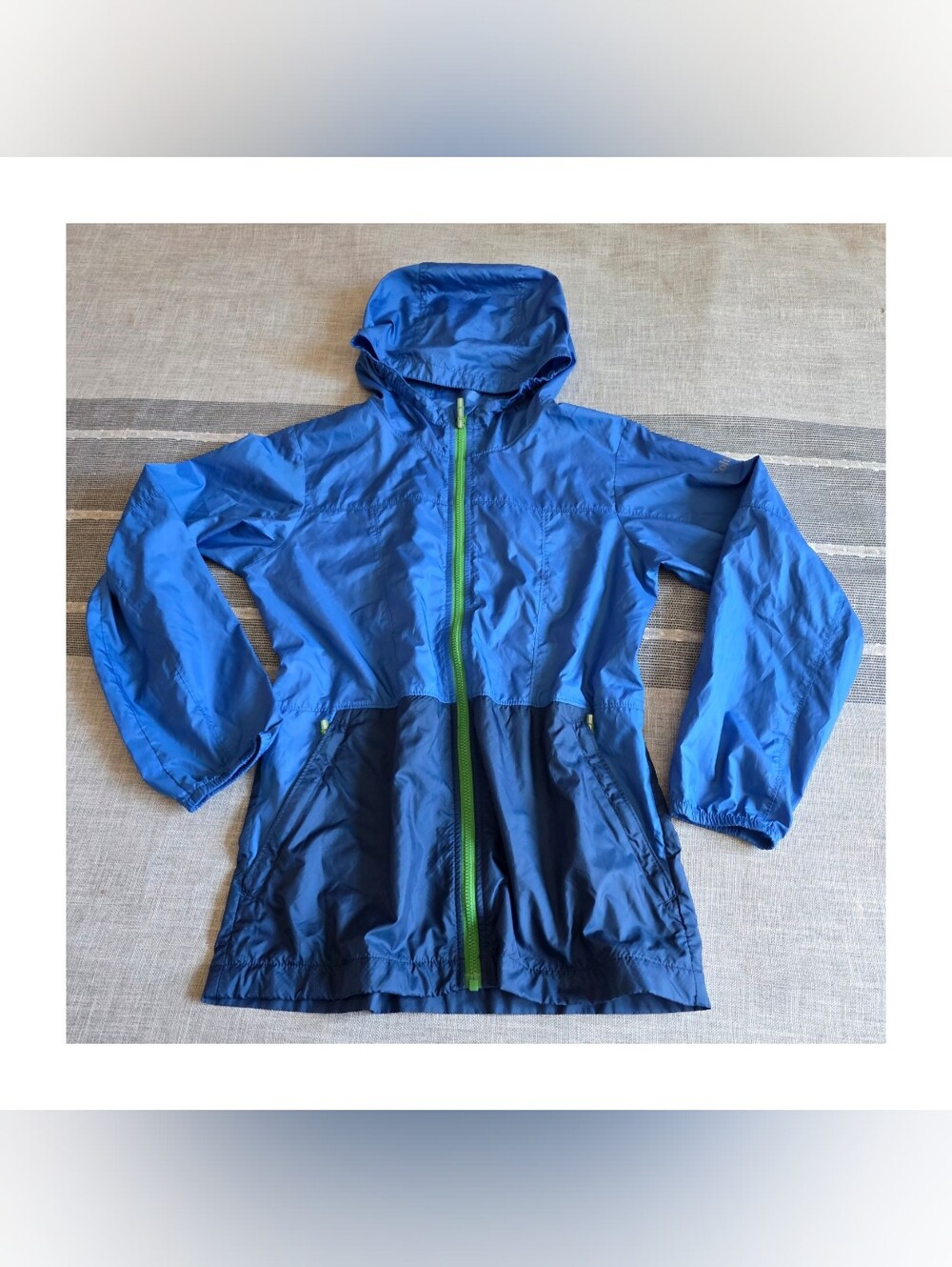 Kids Blue Hooded Windbreaker Jacket with Green Zipper | Size M (10/12)